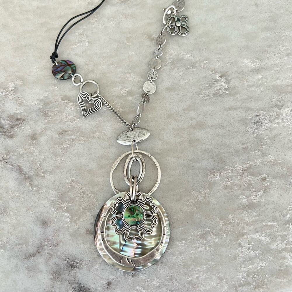 Bohm abalone shell silver tone long statement necklace - Picture 2 of 3